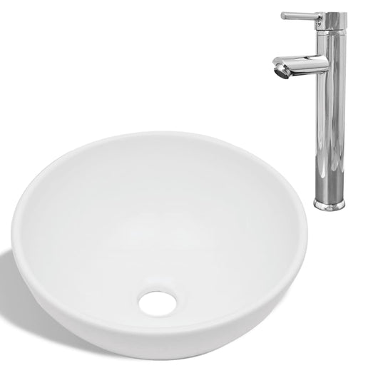 Lavello Bagno con Miscelatore in Ceramica Rotondo Bianco cod mxl 54156