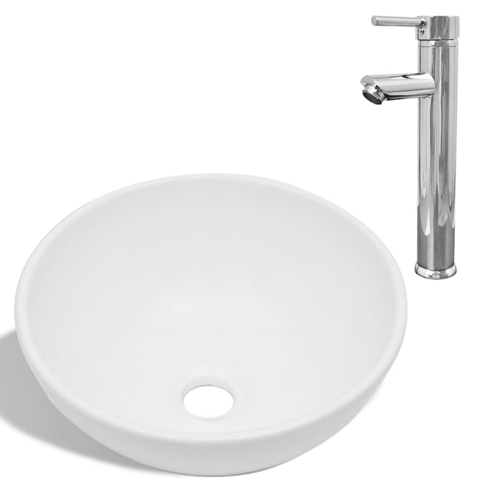 Lavello Bagno con Miscelatore in Ceramica Rotondo Bianco cod mxl 54156