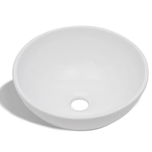 Lavello-Lavandino-Lavabo Bagno con Miscelatore in Ceramica Rotondo Bianco