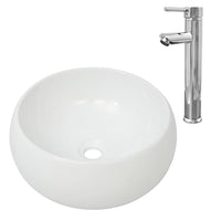 Lavello Bagno con Miscelatore in Ceramica Rotondo Bianco 275495