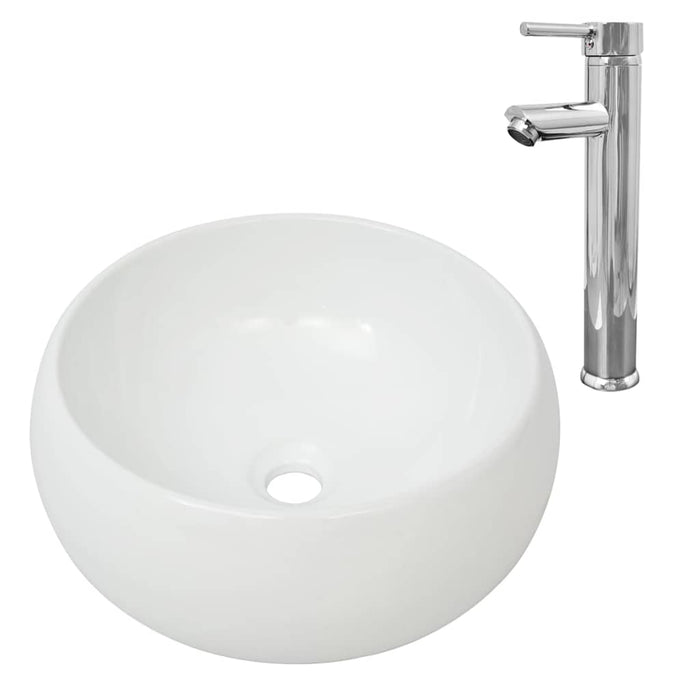 Lavandino da bagno diametro 40 cm con miscelatore tondo in ceramica bianco 02_0002841