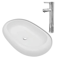 Lavandino da bagno 63 x 42 cm con miscelatore ovale in ceramica bianco 02_0002842