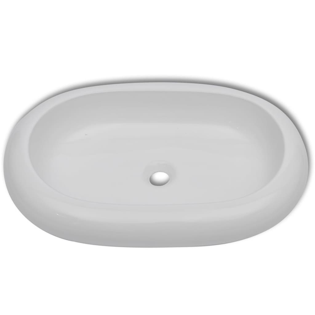 Lavello Bagno con Miscelatore in Ceramica Ovale Bianco 275496