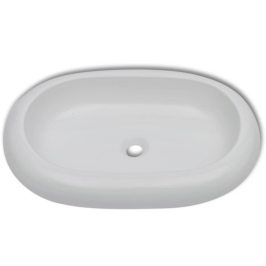 Lavandino da bagno 63 x 42 cm con miscelatore ovale in ceramica bianco 02_0002842