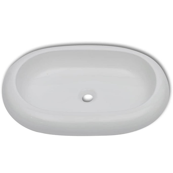 Lavandino da bagno 63 x 42 cm con miscelatore ovale in ceramica bianco 02_0002842