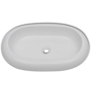 Lavello Bagno con Miscelatore-Lavandino-Lavabo in Ceramica Ovale Bianco 932785