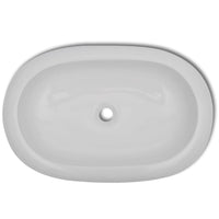 Lavello Bagno con Miscelatore in Ceramica Ovale Bianco 275496