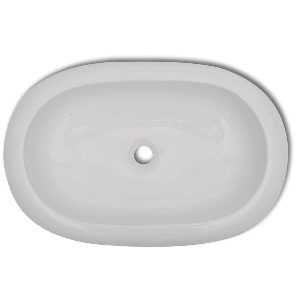 Lavandino da bagno 63 x 42 cm con miscelatore ovale in ceramica bianco 02_0002842