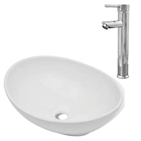 Lavandino da bagno con miscelatore ovale in ceramica bianco 02_0002843