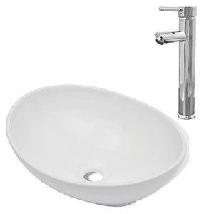 Lavandino da bagno con miscelatore ovale in ceramica bianco 02_0002843