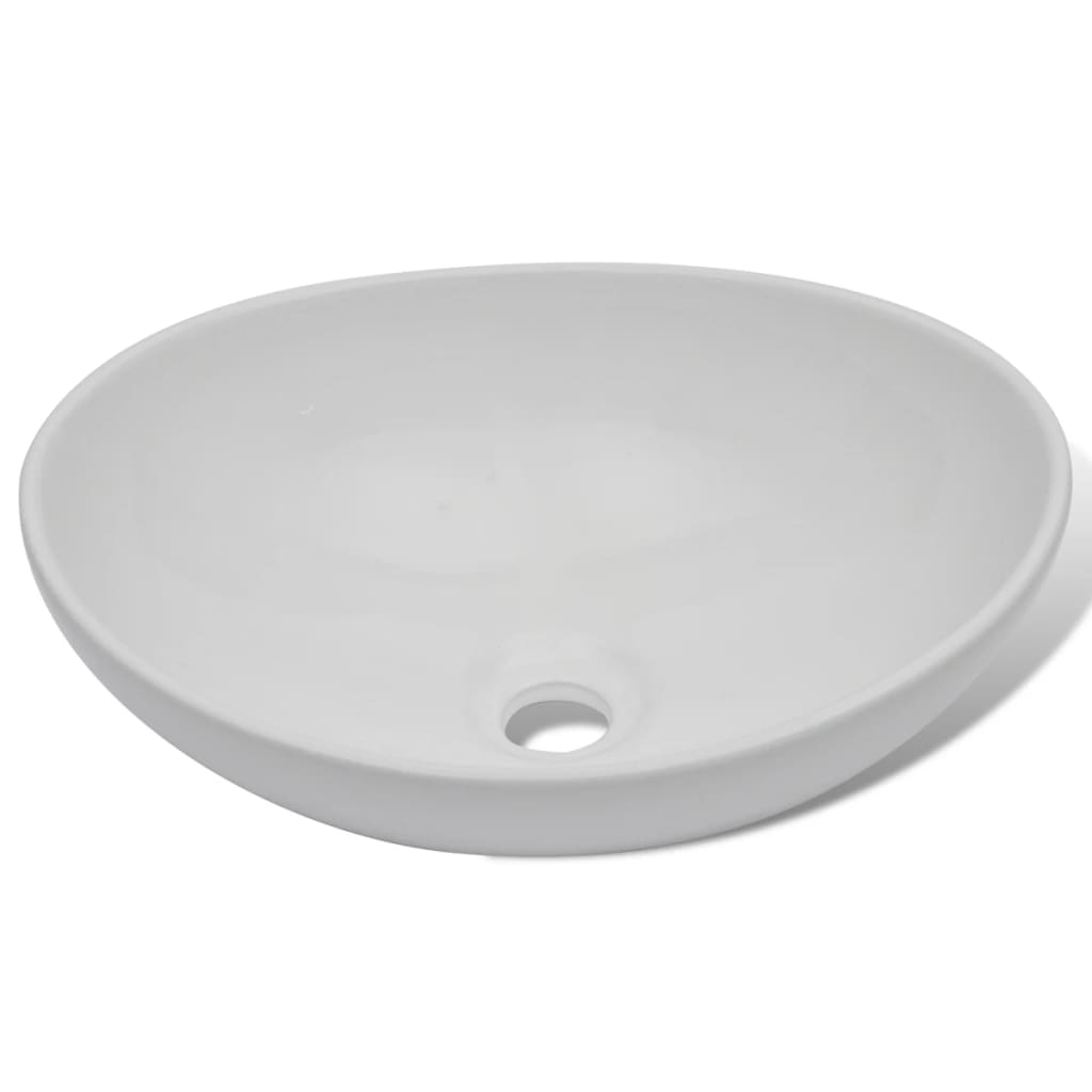 Lavello Bagno con Miscelatore in Ceramica Ovale Bianco 275497