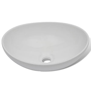 Lavello Bagno con Miscelatore in Ceramica Ovale Bianco 275497