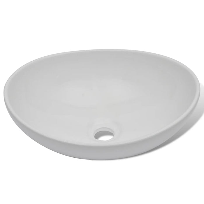 Lavello Bagno con Miscelatore in Ceramica Ovale Bianco 275497