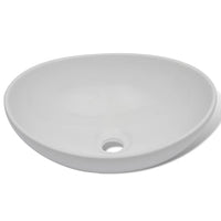 Lavello Bagno con Miscelatore-Lavandino-Lavabo in Ceramica Ovale Bianco 655592