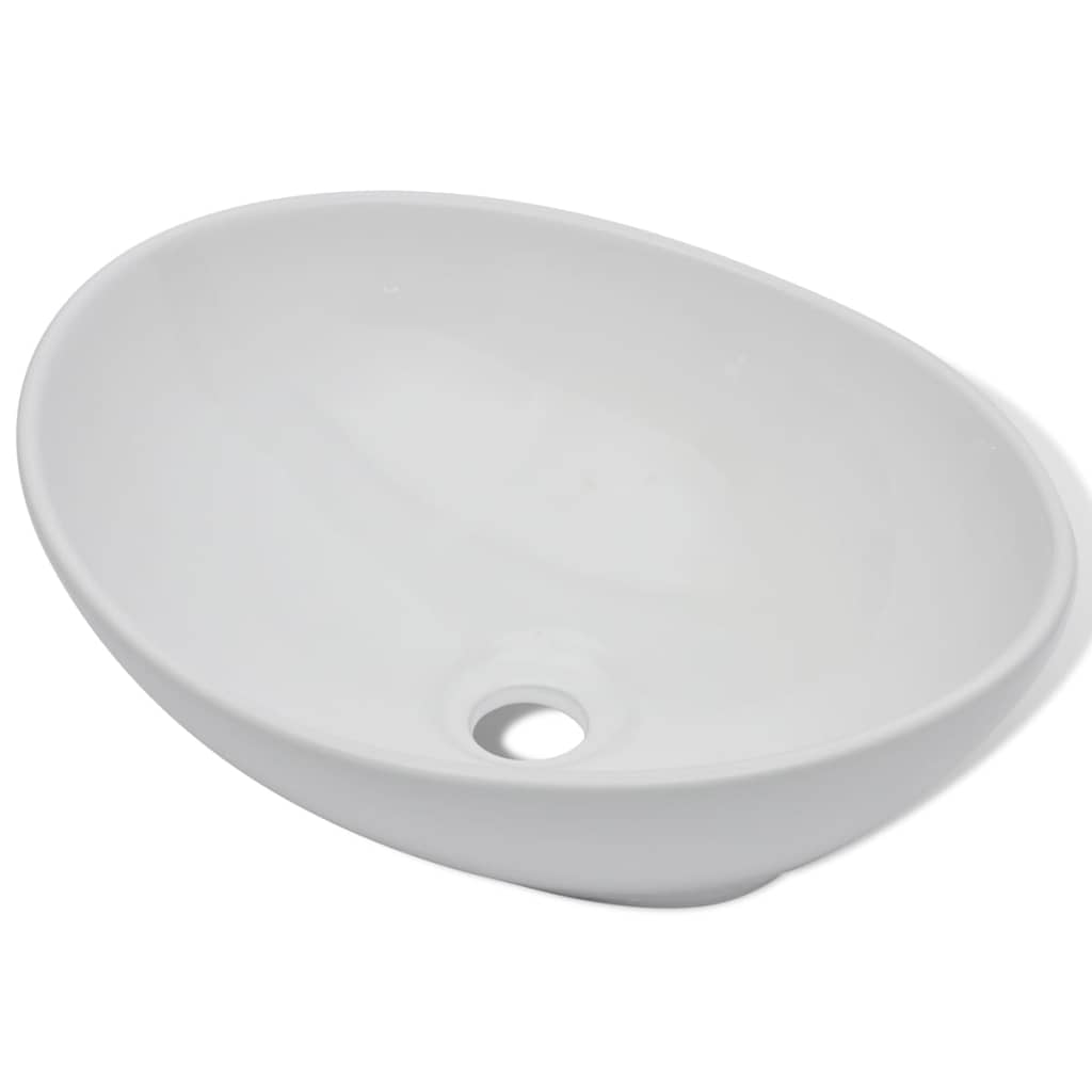 Lavandino da bagno con miscelatore ovale in ceramica bianco 02_0002843