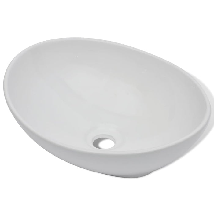 Lavello Bagno con Miscelatore-Lavandino-Lavabo in Ceramica Ovale Bianco 655592