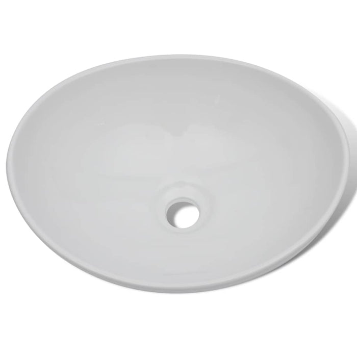 Lavandino da bagno con miscelatore ovale in ceramica bianco 02_0002843