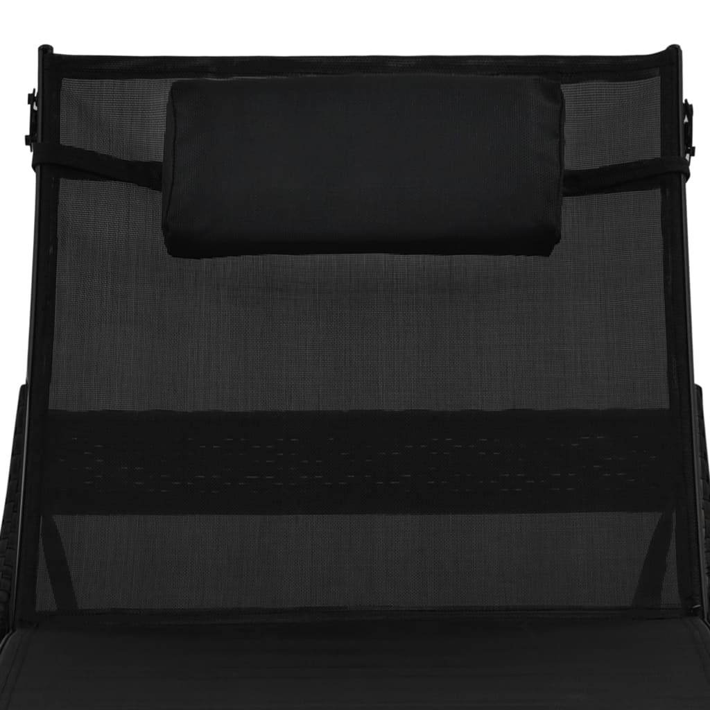 Lettino Prendisole con Cuscino in Polyrattan Nero 44717
