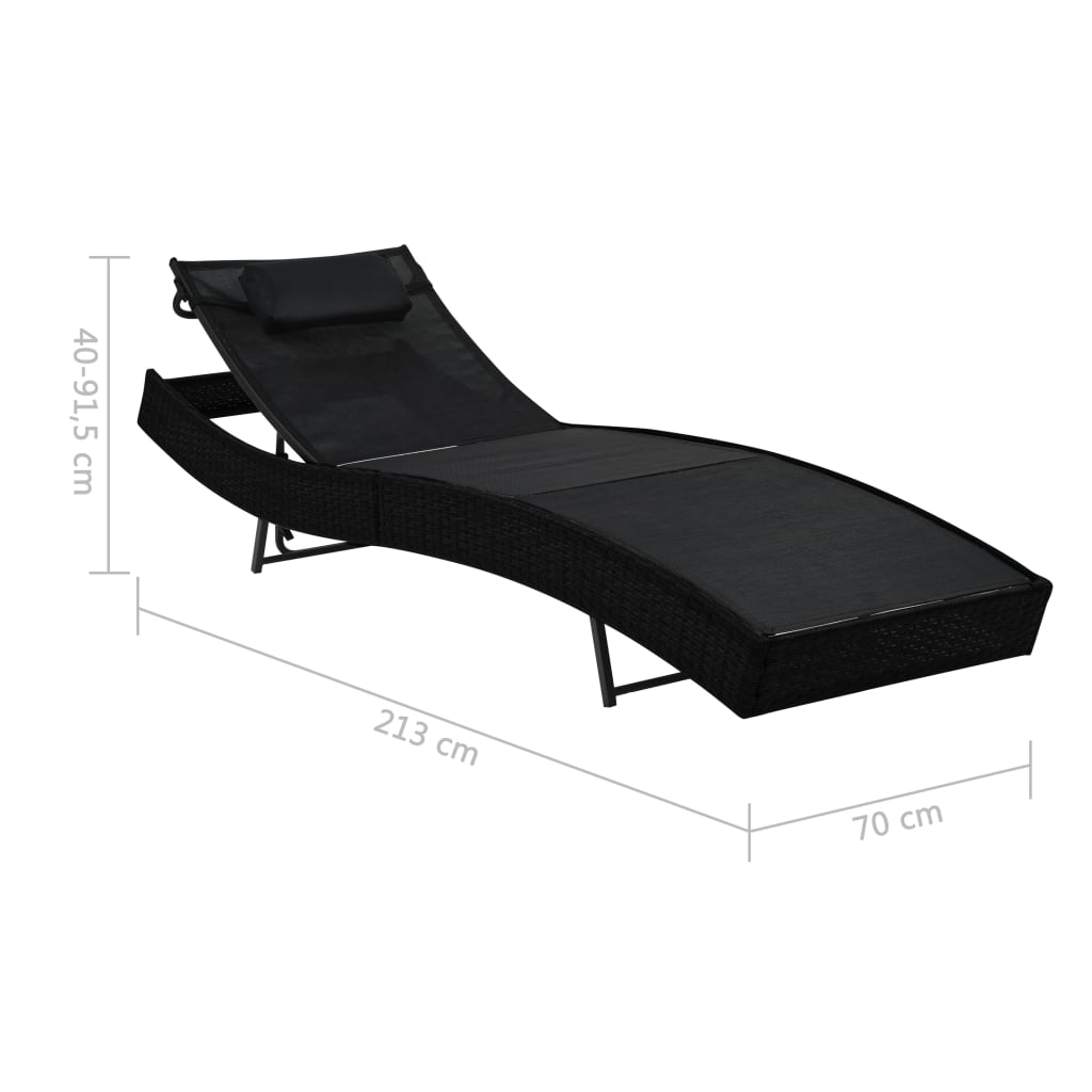 Lettino Prendisole con Cuscino in Polyrattan Nero 44717