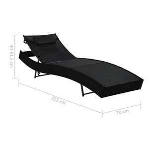 Lettino Prendisole con Cuscino in Polyrattan Nero 44717