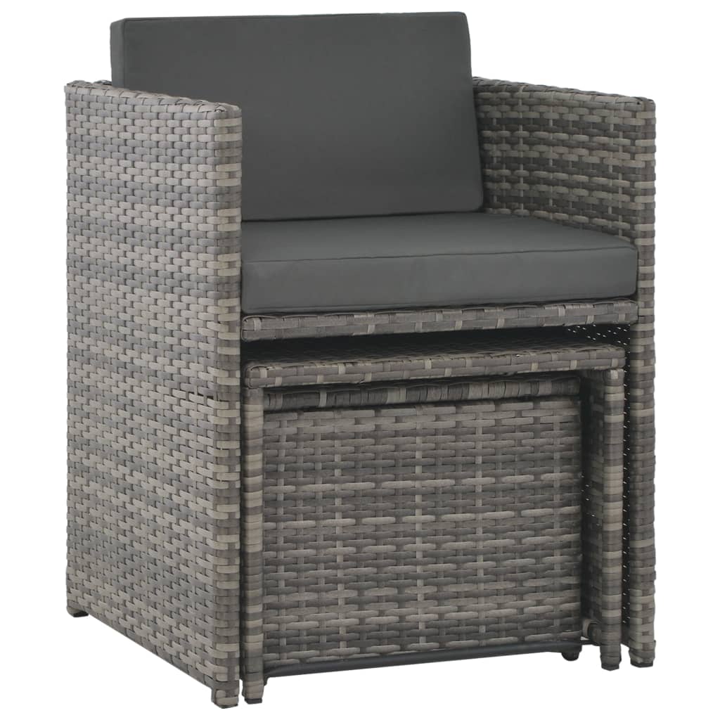 Set da Pranzo per Esterni 7 pz con Cuscini in Polyrattan Grigio 44721