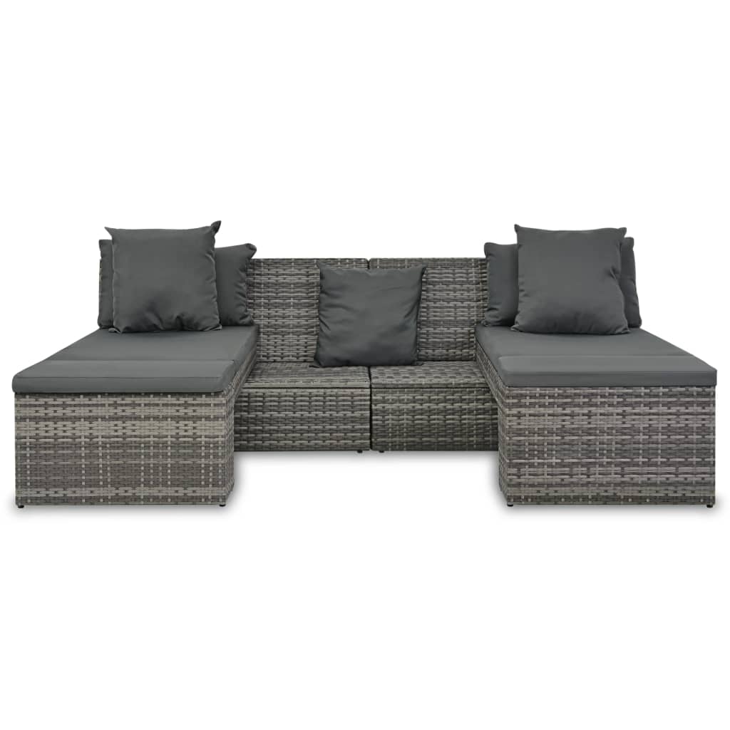 Set Divani da Giardino 4 pz con Cuscini in Polyrattan Grigio 44724