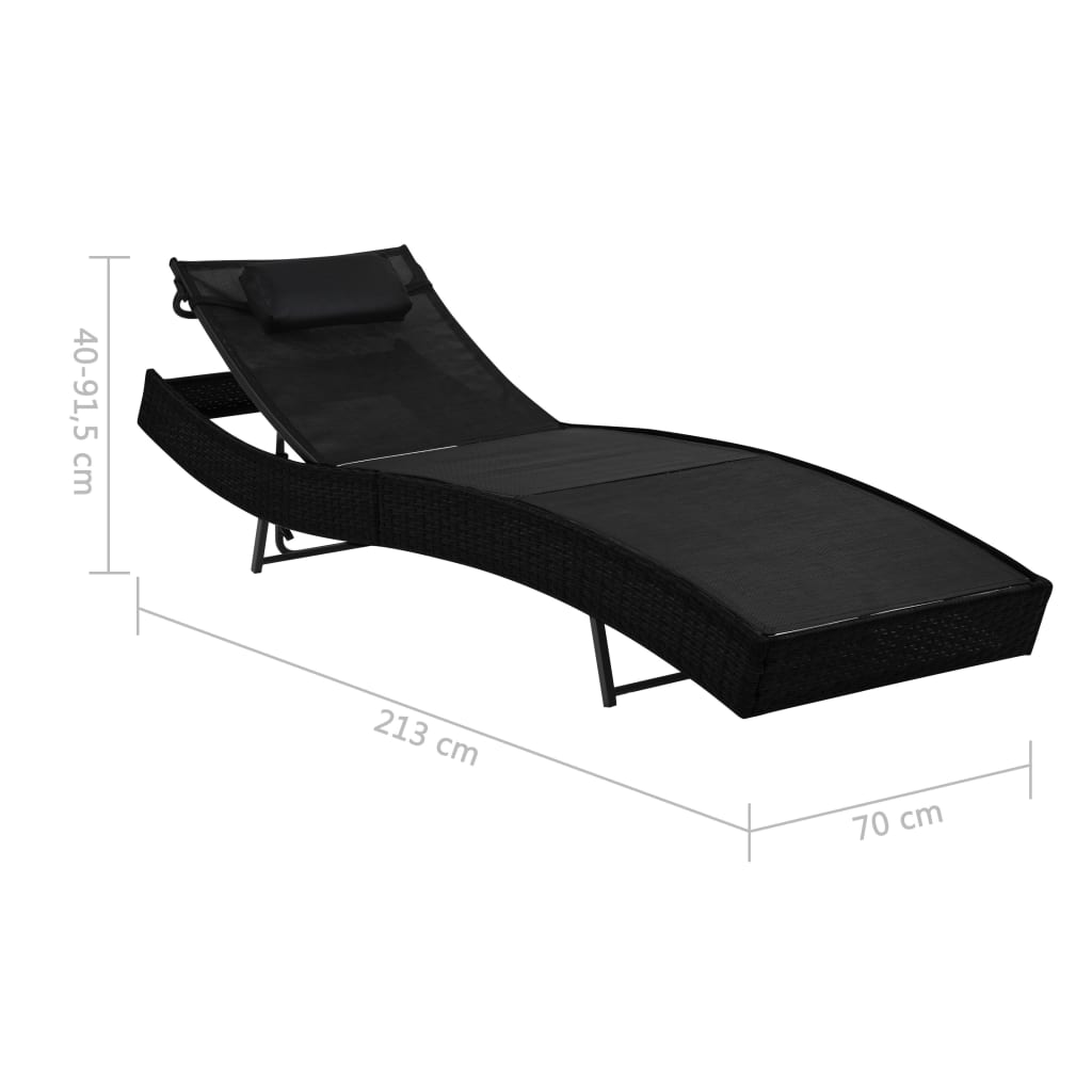 Lettini Prendisole 2 pz e Tavolo in Polyrattan e Textilene Nero cod mxl 27911