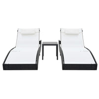 Lettini Prendisole 2 pz e Tavolo in Polyrattan e Textilene Nero 44894