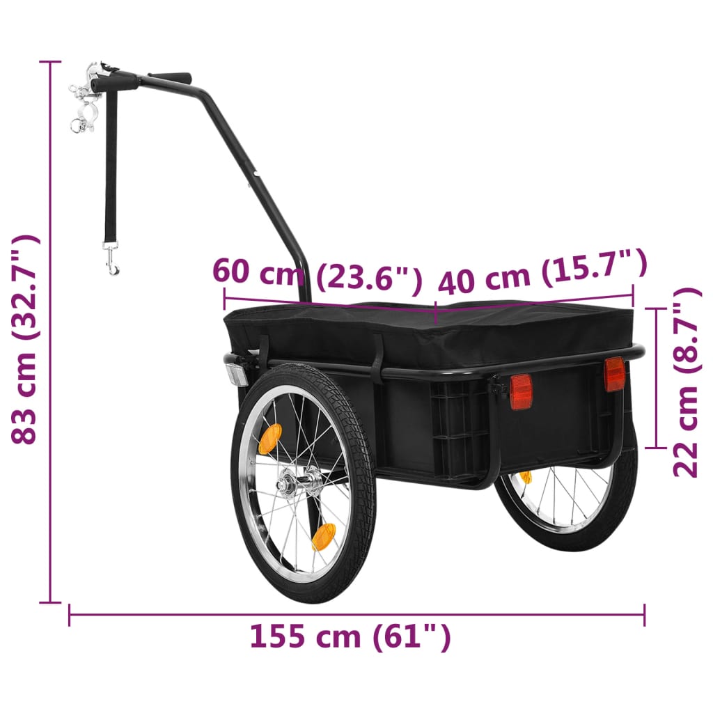 Rimorchio bicicletta/carrello a mano 155 x 60 x 83 cm acciaio nero 02_0004484