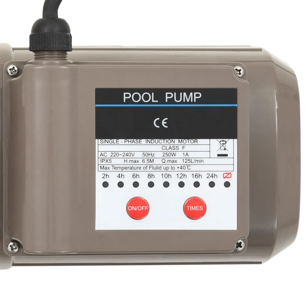 Pompa per Piscina con Timer Nera 0,25 HP 8000 L/h 91724