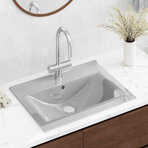 Lavandino con Troppopieno-Lavabo-Lavello 60x46x16 cm in Ceramica Argento