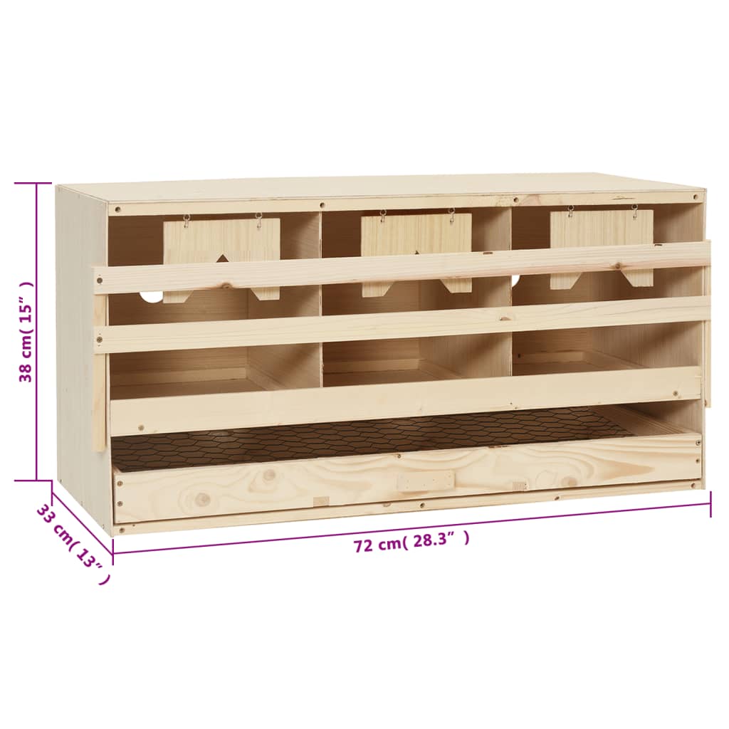 Casetta Cova per Galline 3 Scomparti 72x33x38 cm Legno di Pino 170654
