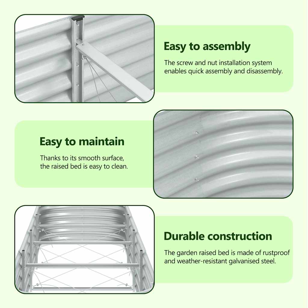 Letto Rialzato Giardino 400x80x44 cm in Acciaio Zincato Argento cod mxl 44313