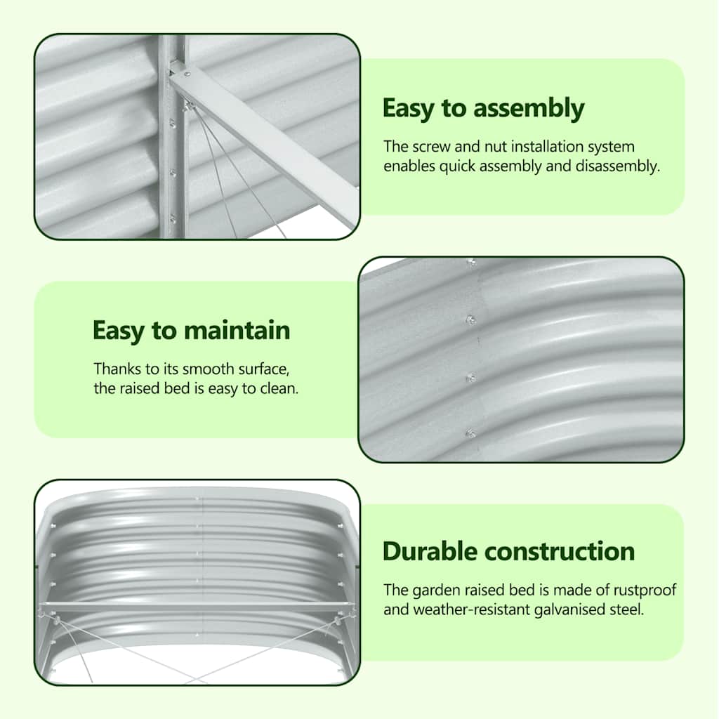 Letto Rialzato Giardino 240x80x44 cm in Acciaio Zincato Argento cod mxl 48179
