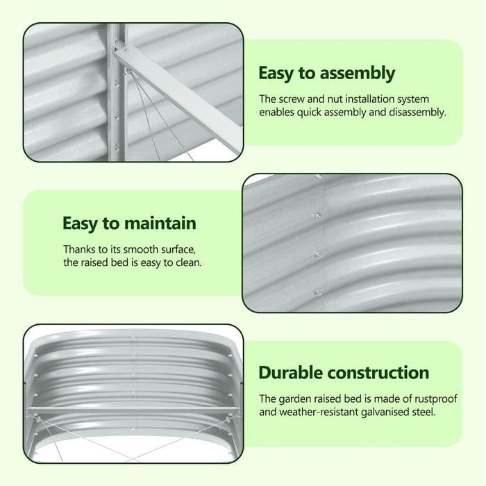 Letto Rialzato Giardino 240x80x44 cm in Acciaio Zincato Argento cod mxl 48179