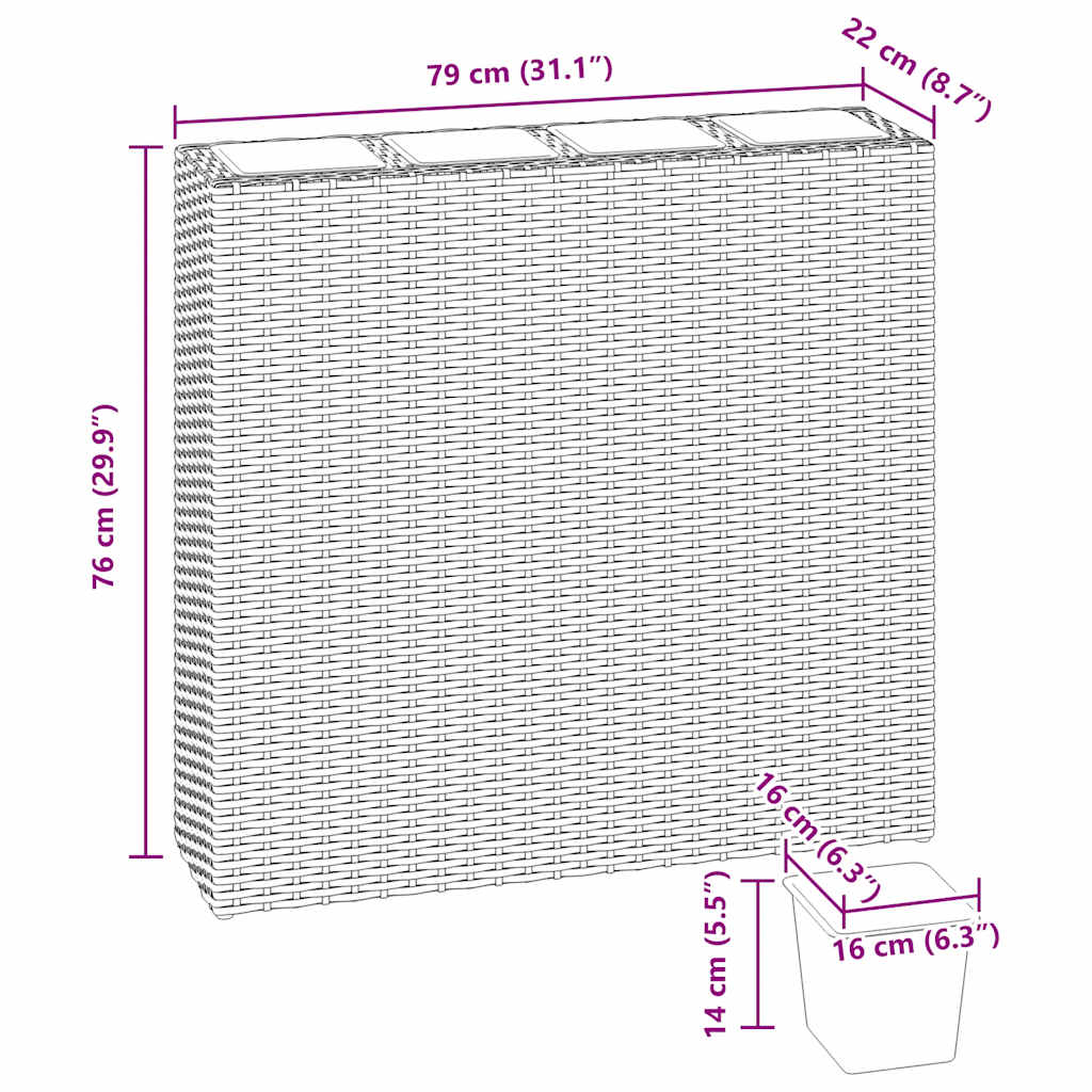 Letto Rialzato da Giardino con 4 Vasi in Polyrattan Grigio 45426