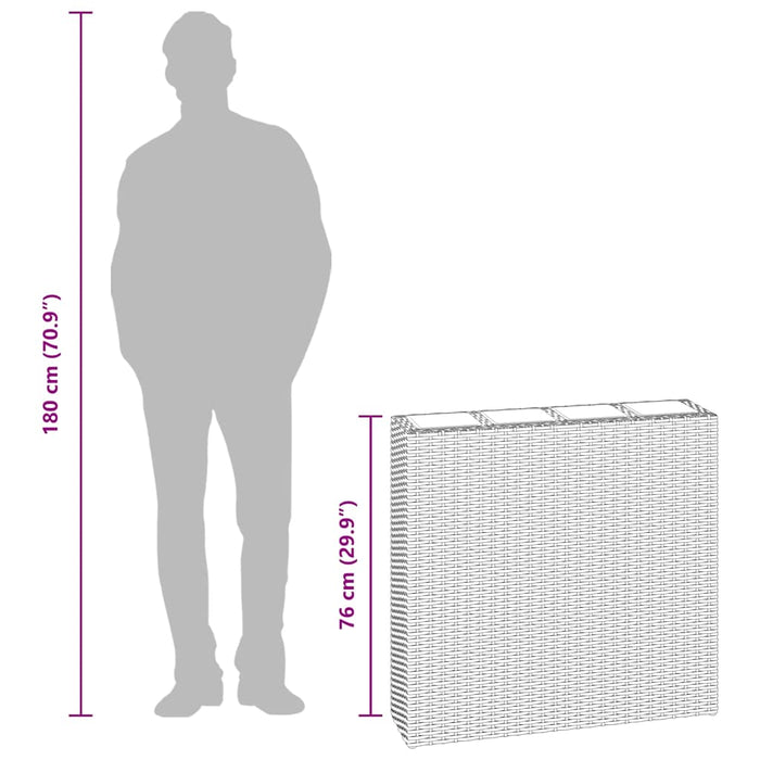 Letto Rialzato da Giardino con 4 Vasi in Polyrattan Grigio 45426