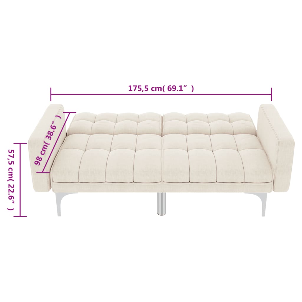 Divano Letto Crema in Tessuto 247216
