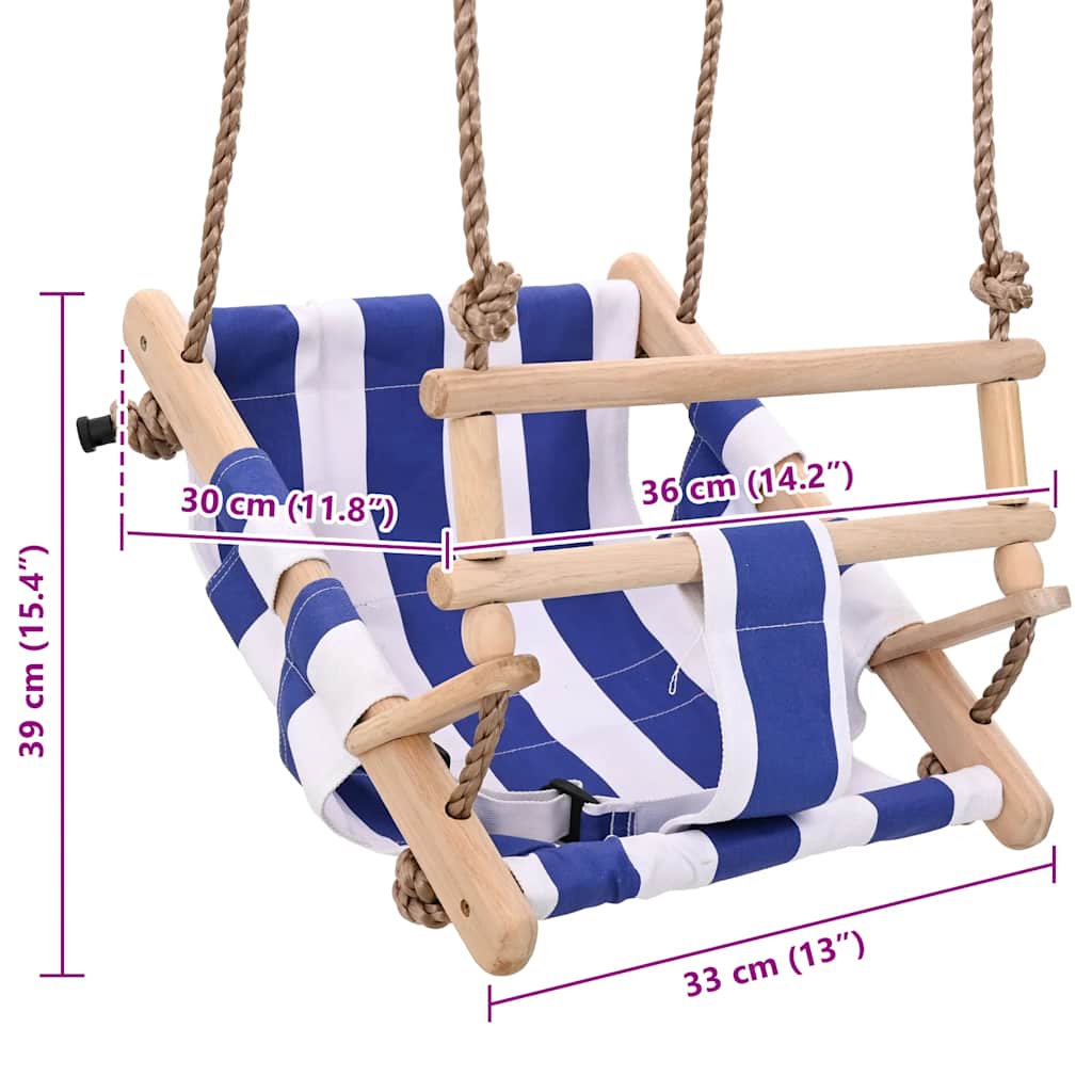 Altalena per Bambini con Cintura di Sicurezza Cotone Legno Blu