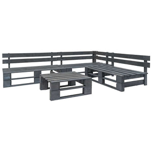 Salotto da Giardino in Pallet con Cuscini Grigi 4 pz in Legno 275306