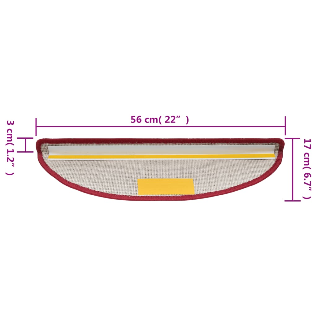 Tappetini per scale 15 pz 56x17x3 cm Bordeaux semicircolari 133881