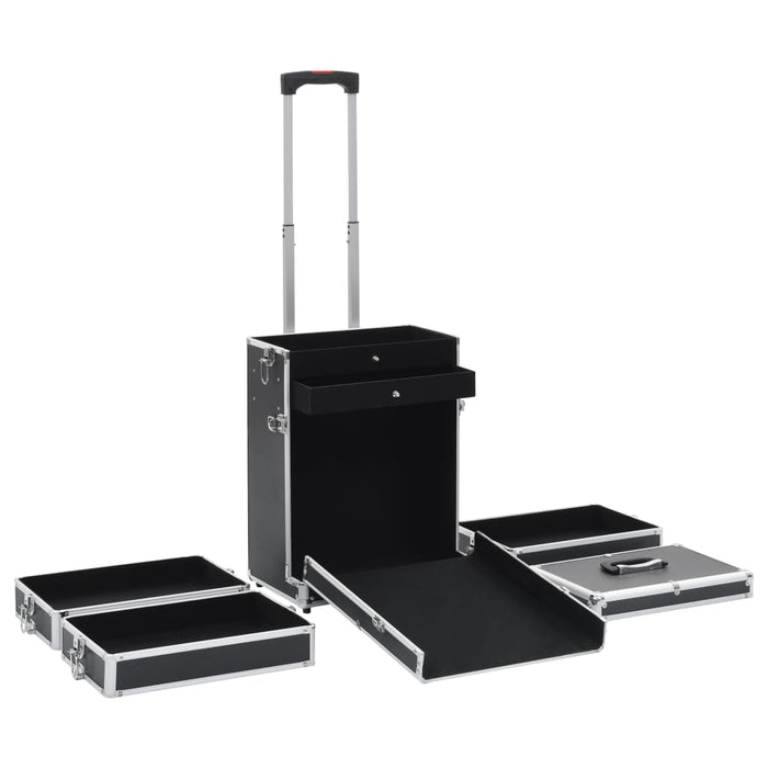 Valigia Trolley per Cosmetici in Alluminio Nero 91812
