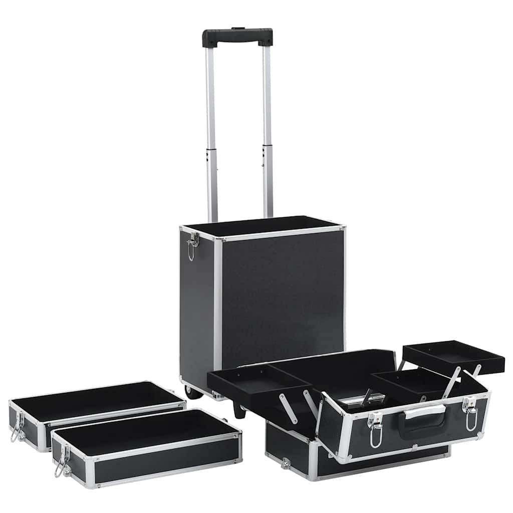 Valigia Trolley per Cosmetici in Alluminio Nero 91815