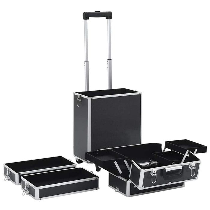 Valigia Trolley per Cosmetici in Alluminio Nero 91815