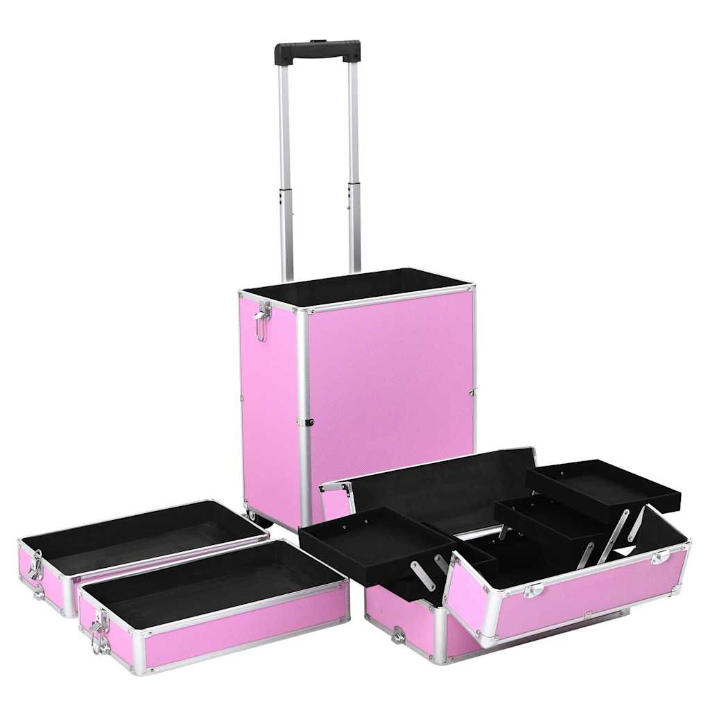 Valigia Trolley per Cosmetici Alluminio Rosa 91816
