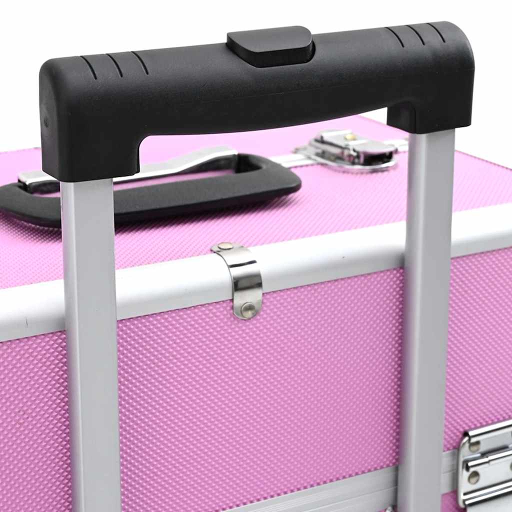Valigia Trolley per Cosmetici Alluminio Rosa 91816