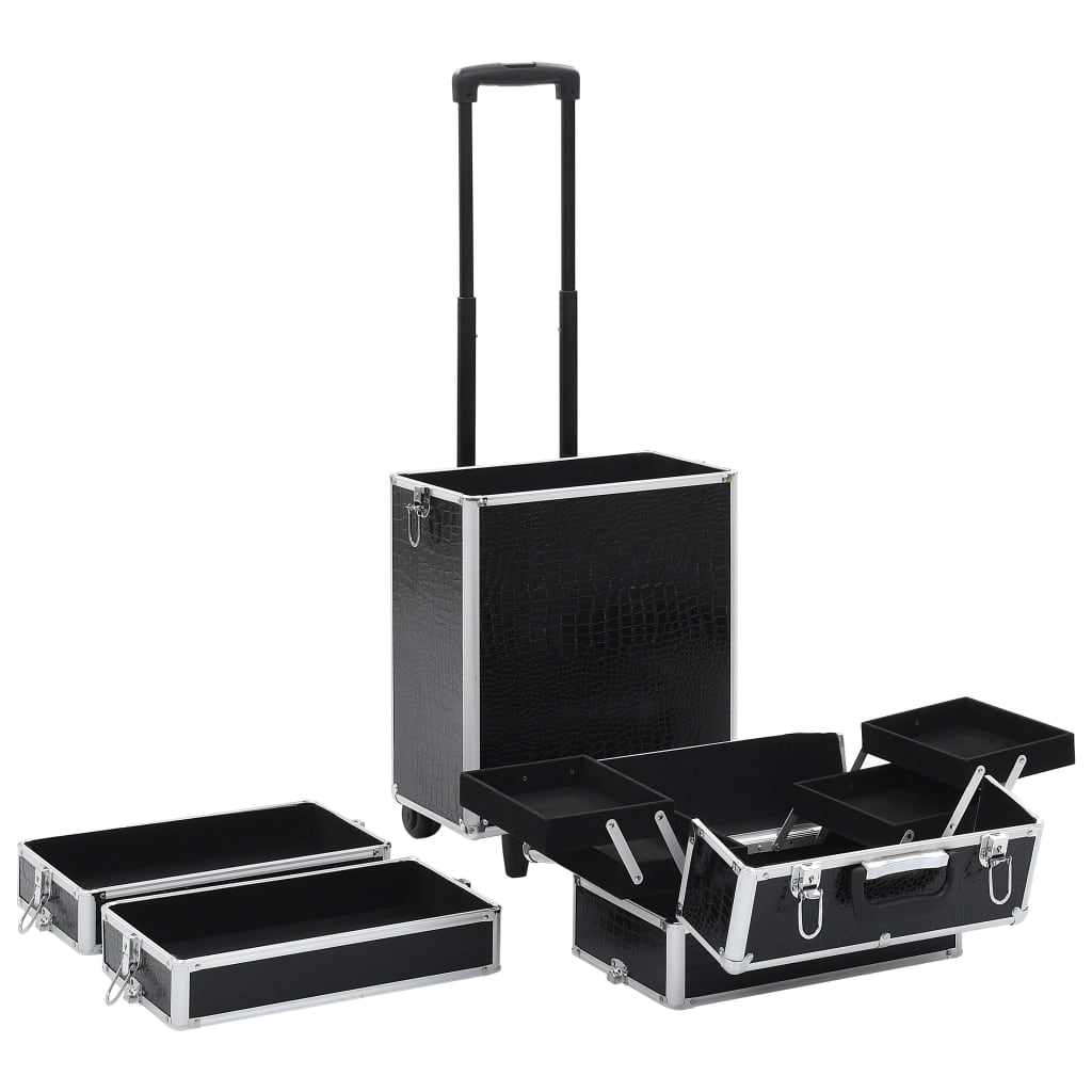 Valigia Trolley per Cosmetici Alluminio Nero Design Coccodrillo 91817