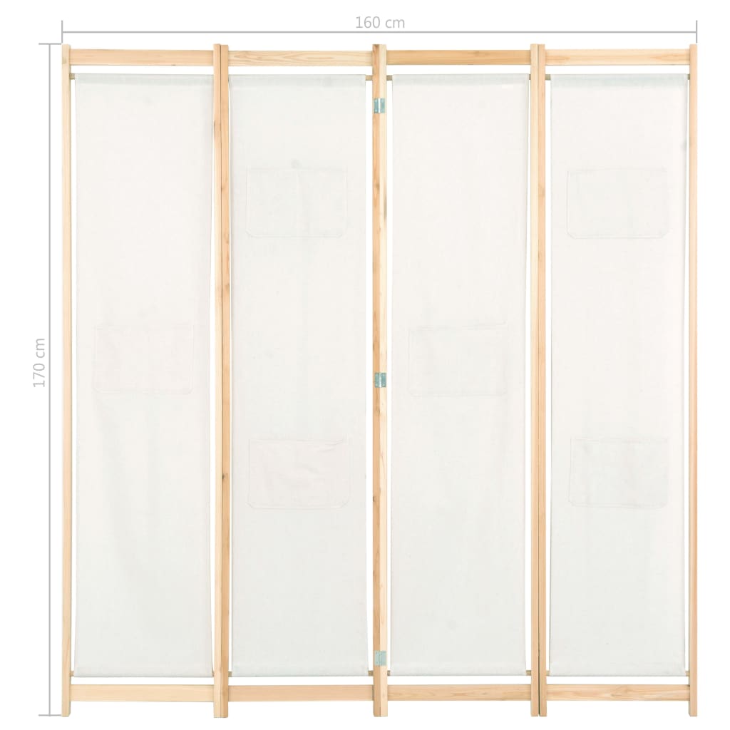 Paravento divisorio divisorio mobile decorativo 4 pannelli crema 160x4 cm tessuto 0802081