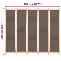Divisorio a 5 Pannelli-Set di 5 pannelli Paravento Marrone 200x170x4 cm in Tessuto