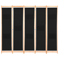 Divisorio a 5 Pannelli-Set di 5 pannelli Paravento Nero 200x170x4 cm in Tessuto